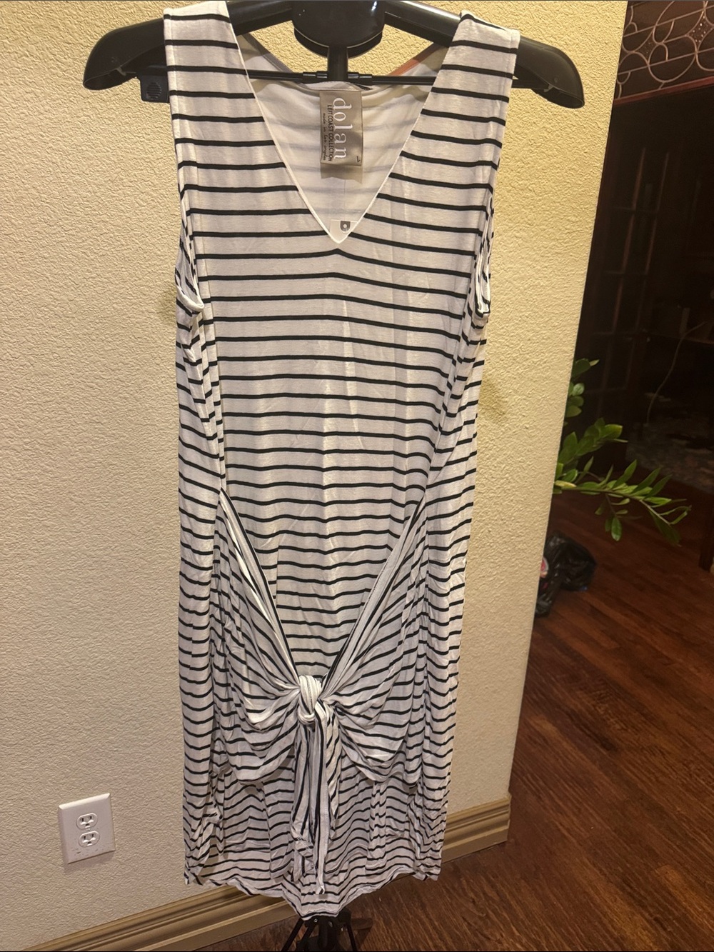 Anthropologie Black and White Striped Sleeveless Dress with Front Knot